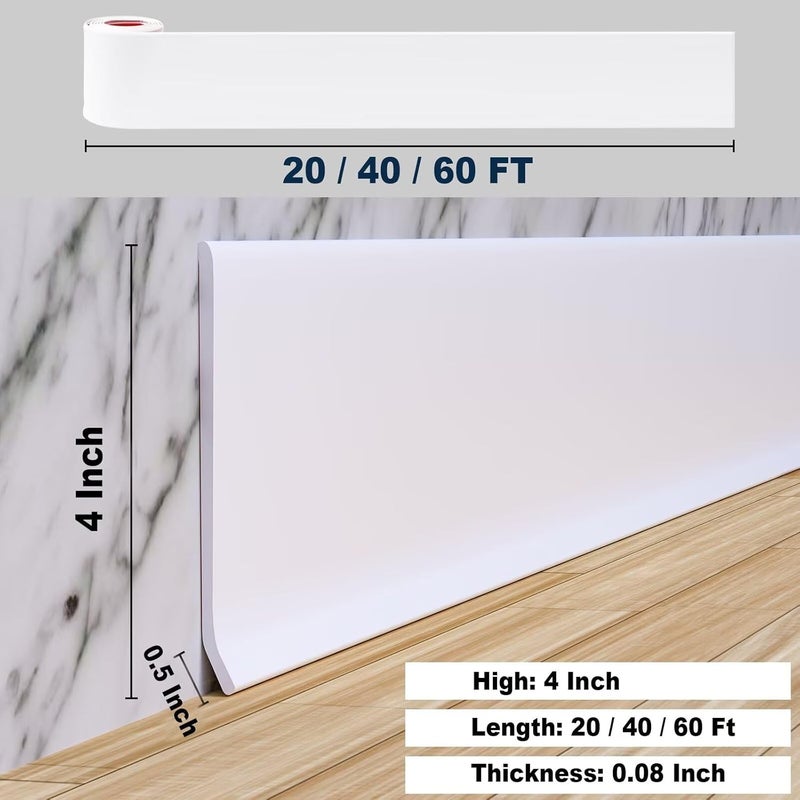 Duzzy Flexible Baseboard Molding Trim, 4 Inch(W) x 20 Feet(L) Peel and Stick Rubber Wall Trim Molding, Self-Adhesive Vinyl Wall Base Cove Base - Image 2